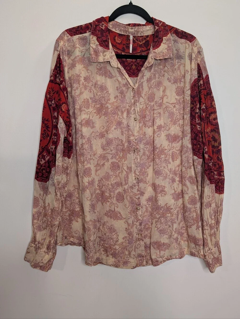 Free People Rose Bud Blouse Floral Boho Button Front Top